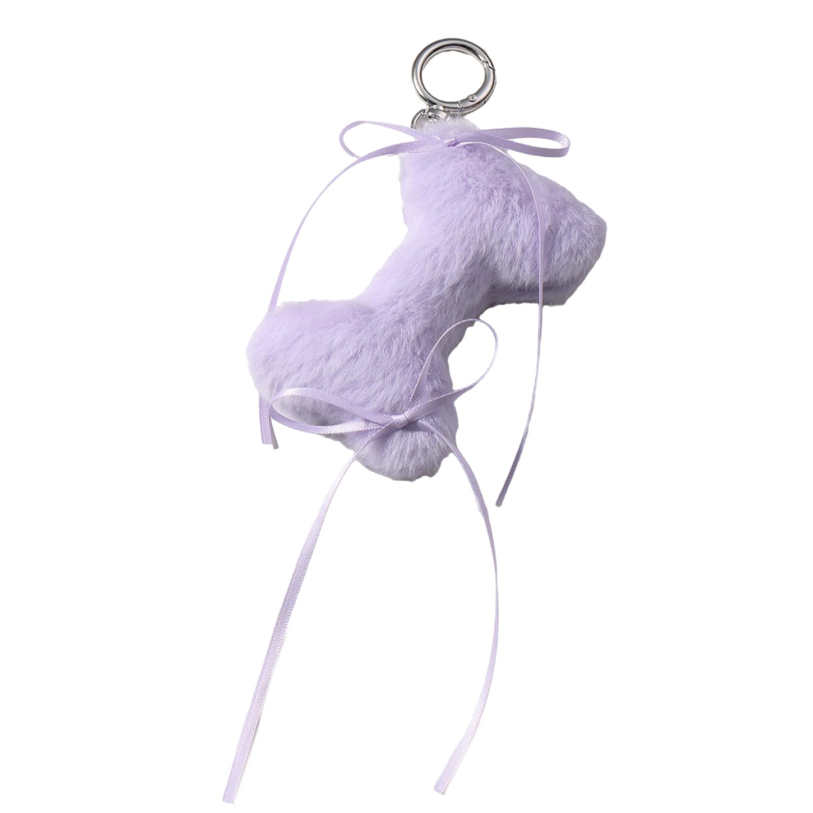 

Брелок для ключей в виде плюшевой кости, мягкий держатель для ключей в виде кости с маленьким бантом из ленты, подходит для молодых женщин и студентов фиолетовый