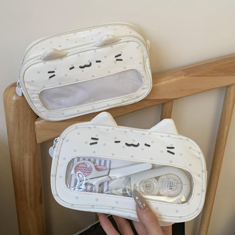 Fashionable Kitten Pencil Pouch with Clear Window and Wave Points for Travel