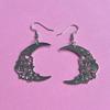 Temperament Goth Gold Color Hollowed-out Rose Flower-patterned Crescent Moon Dangle Earrings for Women Retro Charm Jewelry Gifts
