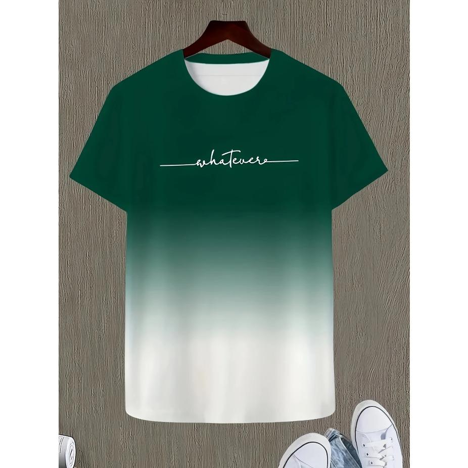 Summer Men's Gradient Color Casual Stretch Sports T-shirt, Round Neck Tee Shirt For Fashion