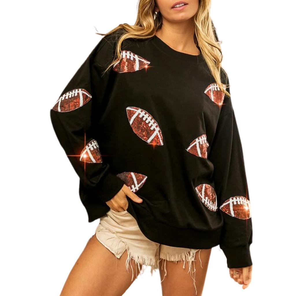 Ladies' Casual And Fashionable Round Neck Top With Ball Print Hooded T-shirt Long Sleeved Sweatshirt