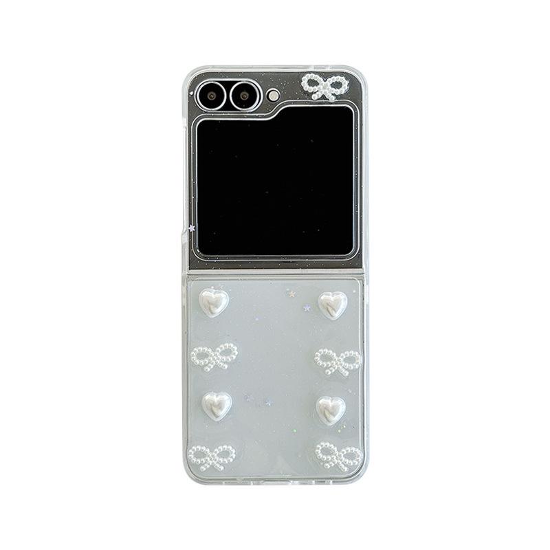 Samsung ZFlip7/8 Flip Phone Case - Pearl Heart & Little Bear Design