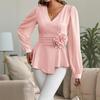 A High-end and Elegant Commuting V-neck Three-dimensional Floral Shirt Top for Women