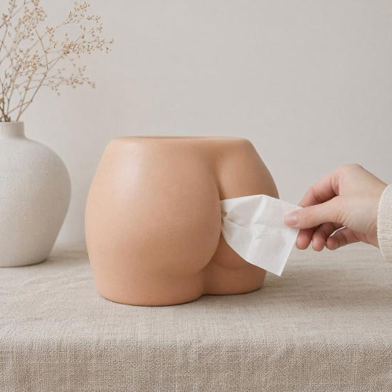 Boîte à mouchoirs Forme de Fesses Parodique Résine Durable Imperméable Finition Mate Distributeur de mouchoirs