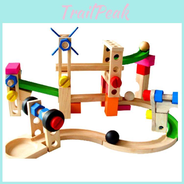 Wooden Roller Coaster Track Toy With Assembly Fun For Kids Educational Play