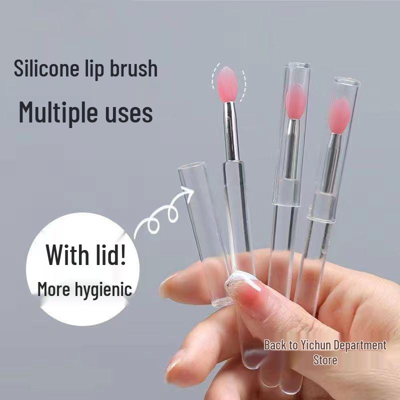 TikTok Portable Silicone Lip Brush with Lid - Lipstick, Lip Gloss, Lip Balm Blending Tool