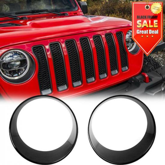 Front Headlight Lamp Cover Trim Fit for 2018    Jeep Wrangler JL JLU