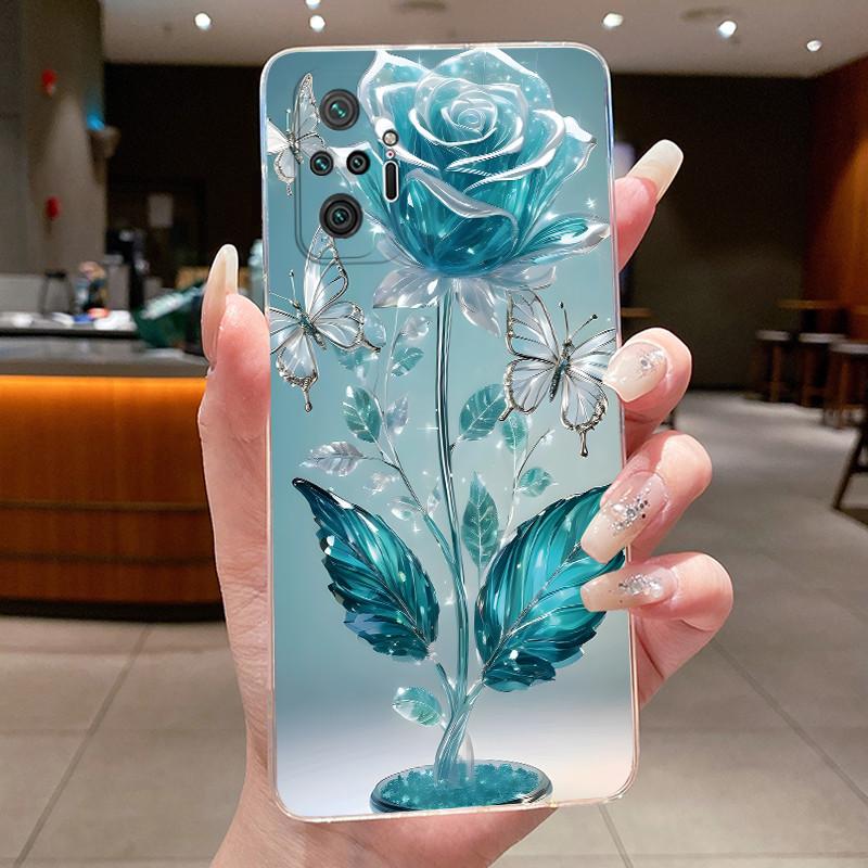 For Xiaomi Redmi Note 10 Pro / Note10 / Note 10S / Poco M5S Case Clear Luxury Butterfly Flower Transparent Soft TPU Phone Cover