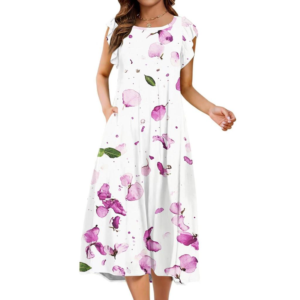 Women's One-piece Short Sleeve Flared Sleeve Loose Casual Floral Print Round Neck Dress