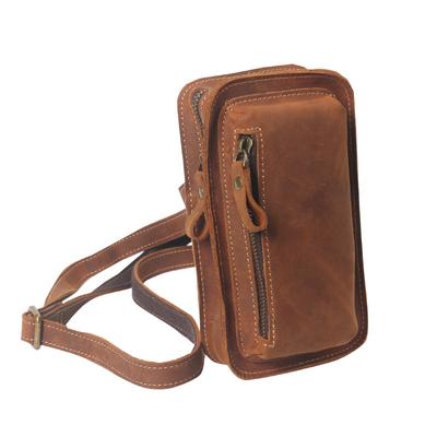 New Genuine Leather Waistband Bag for Men, Multi Functional Crazy Horse Cowhide Phone Bag, Vertical Belt Wearing Phone Bag, Small Oblique Strap