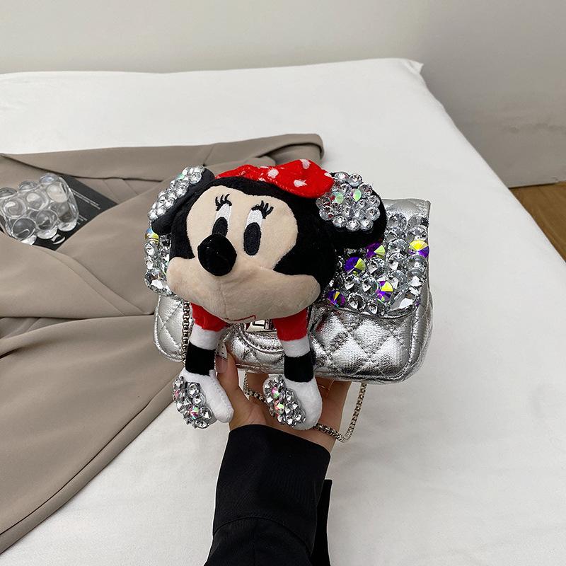 Cute Doll Toy Bag, Crossbody Bag, Elegant Diamond-encrusted French Check Small Bag