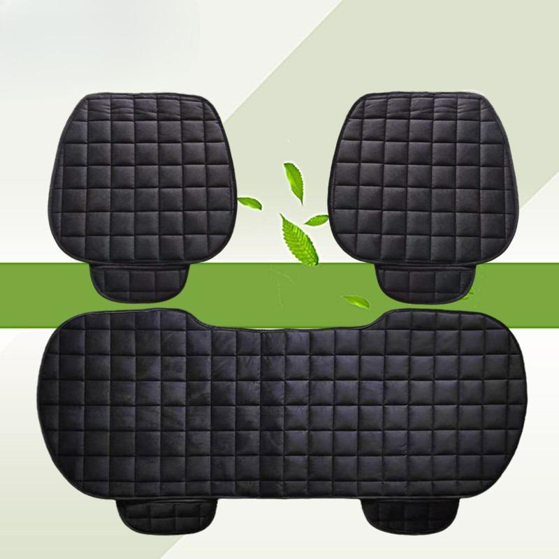 Winter Car Seat Cushion Without Backrest, Checkered Embroidered Plush, Tie-free Warmth, Three-piece Set, Front and Rear Single Seat Cushion