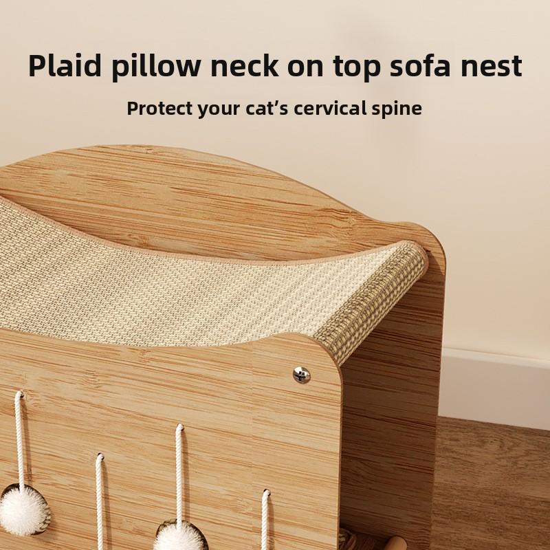 2-in-1 Cat Scratching Post & Bed Sisal Covered Scratch Pad Durable Non-Shedding Pet Furniture Multi-Level Playhouse for Cat