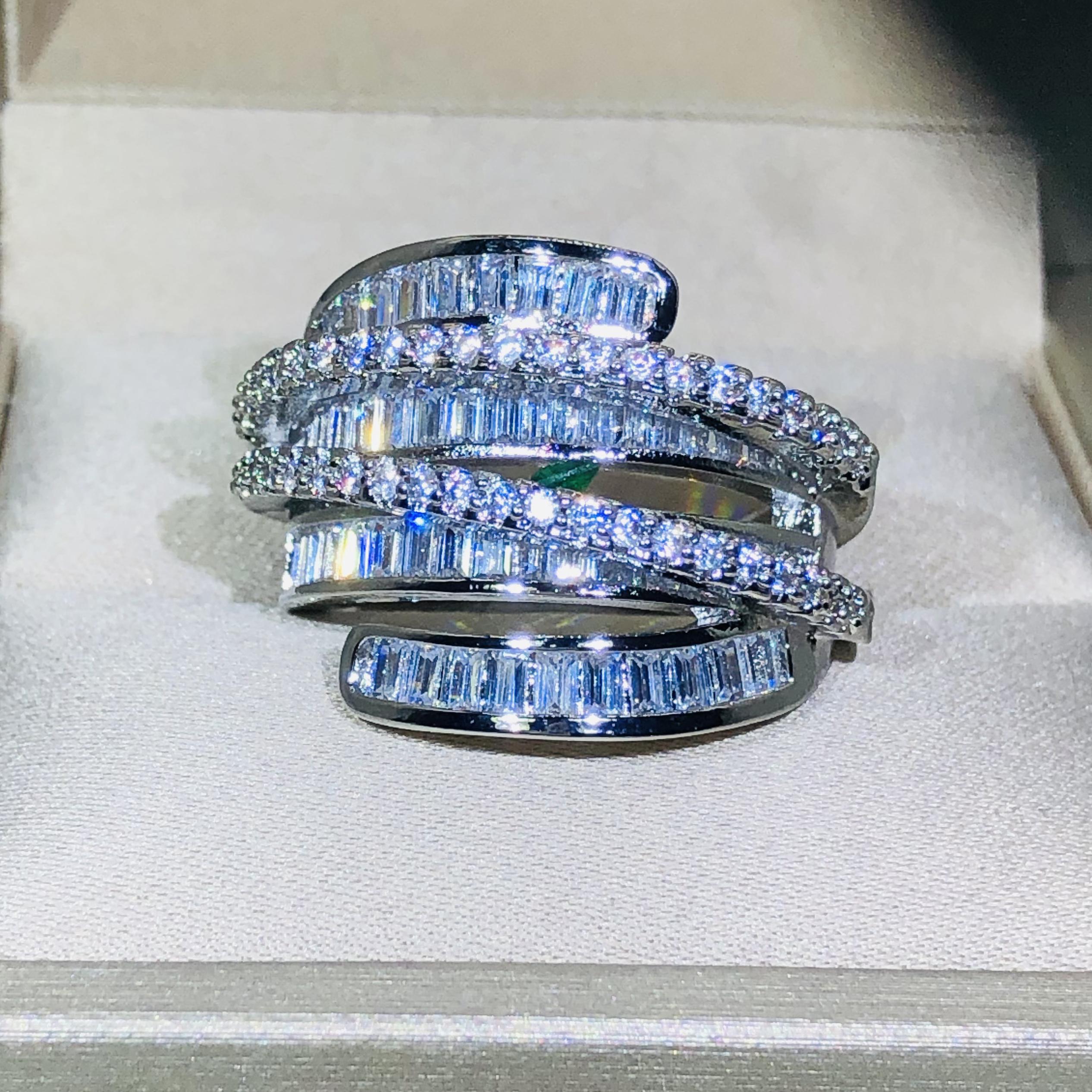 High Quality Interwoven Geometric White Zircon Ring 925 Silver For Ladies Men Wedding Party Engagement Jewelry Gift 7 белый