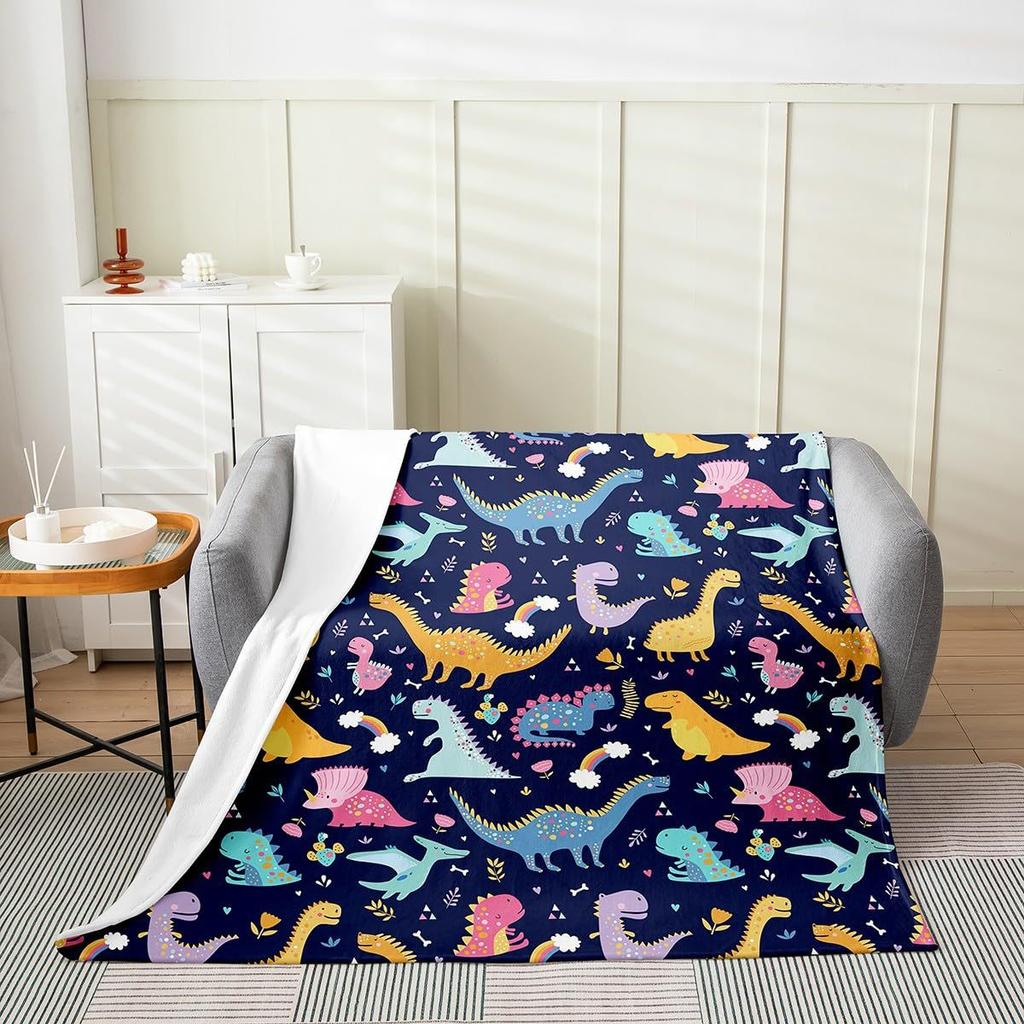 Cartoon Dinosaur Series Printed Blanket for Sofa Travel Camping Living Room Office Conditioning Blanket for All Seasons Gifts