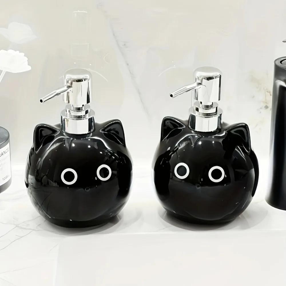 Cute Cat Ceramic Soap Dispenser, Pressed Bottle Set for Bathroom Counter Top, Hand Sanitizer & Lotion Container