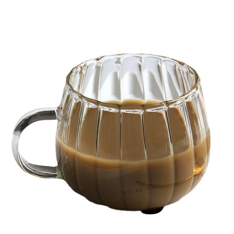 High Borosilicate Heat-Resistant Glass Juice Beverage Cup Drinking Cup Vertical Pattern With Handle Single Layer Cup Household Milk Coffee Cup