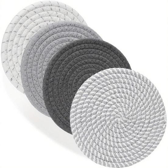 Boho Cotton Coaster Set with Holder Absorbent Heat-Resistant Placemats for Kitchen Dining Non-Slip Reusable Rustic Home Decor for Cups Mugs