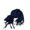 Vintage Dark Blue Floral Printed Cotton Linen Scarf Thin Breathable Versatile Neckerchife for Women