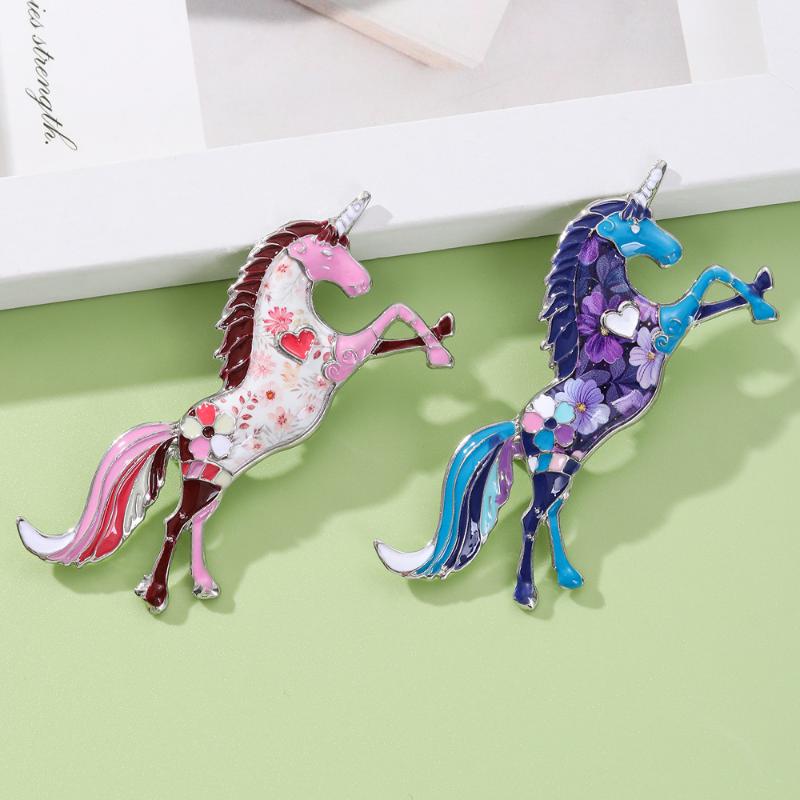 Retro Cartoon Alloy Enamel Unicorn Horse Brooch Lapel Pin For Women Clothing Badge Jewelry Accessories Gift