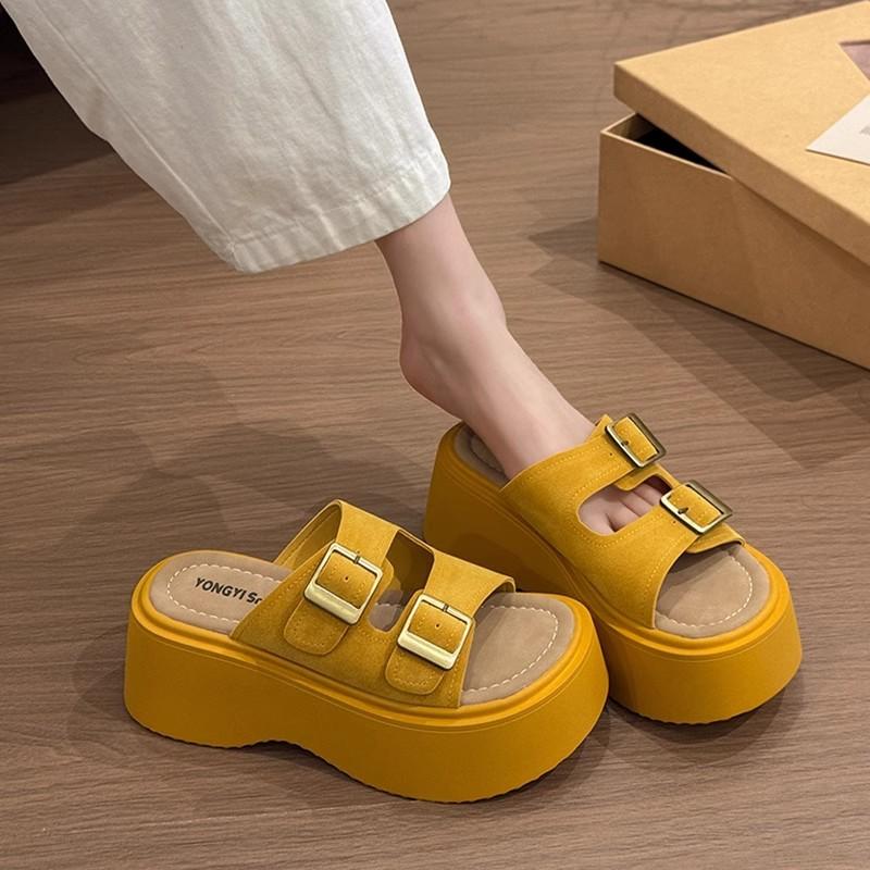 Thick-soled Heightening Slippers for Women's Summer Wear, New Go-out Beach One-word Cool Slippers