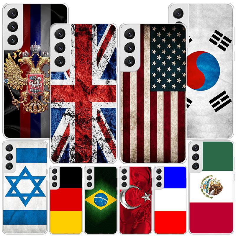 National Flag RU FR UK Phnoe Case for Samsung Galaxy S26 S25 Edge S23 S24 Ultra S22 Plus S21 S20 FE Unique Cover Soft Coque Gala