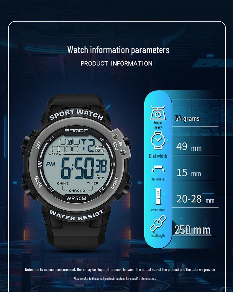 Sanda Luminous Waterproof Sports Watch: Multifunctional Alarm Clock Wristwatch for Men and Women