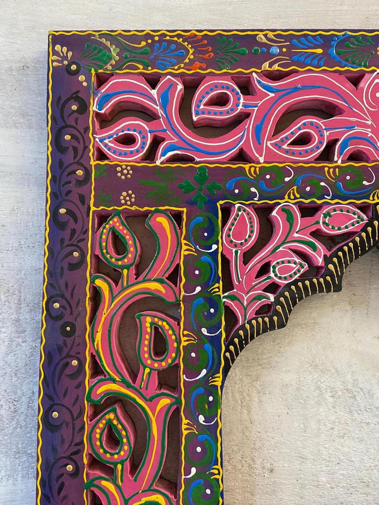 Hand-Carved Floral Wood Wall Frame: Rustic Indian Art Decor