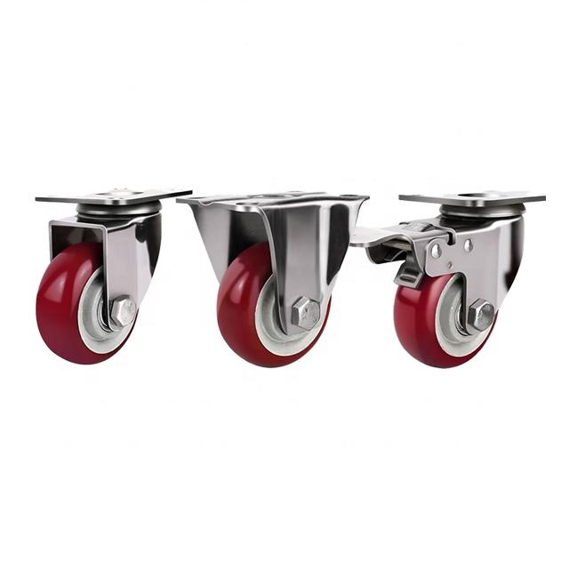 Adjustable 3" 4" 5" Red Universal Industrial Heavy Swivel Casters PU Medium with Brake Rotate Plate Furniture Workshop