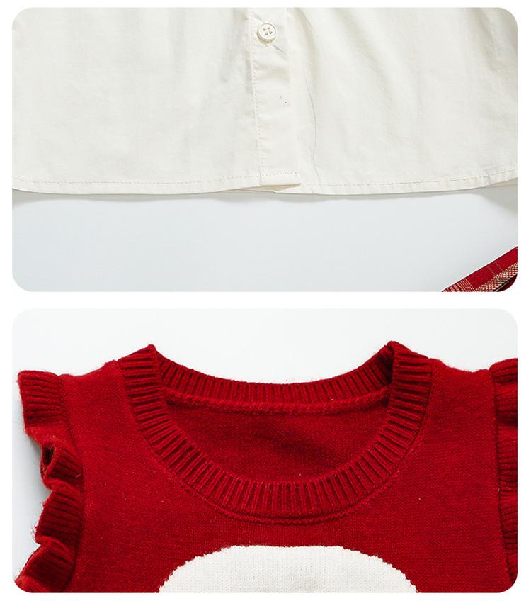 Autumn 2025 Girls' Cartoon Sweater Vest & JK Plaid Skirt Set