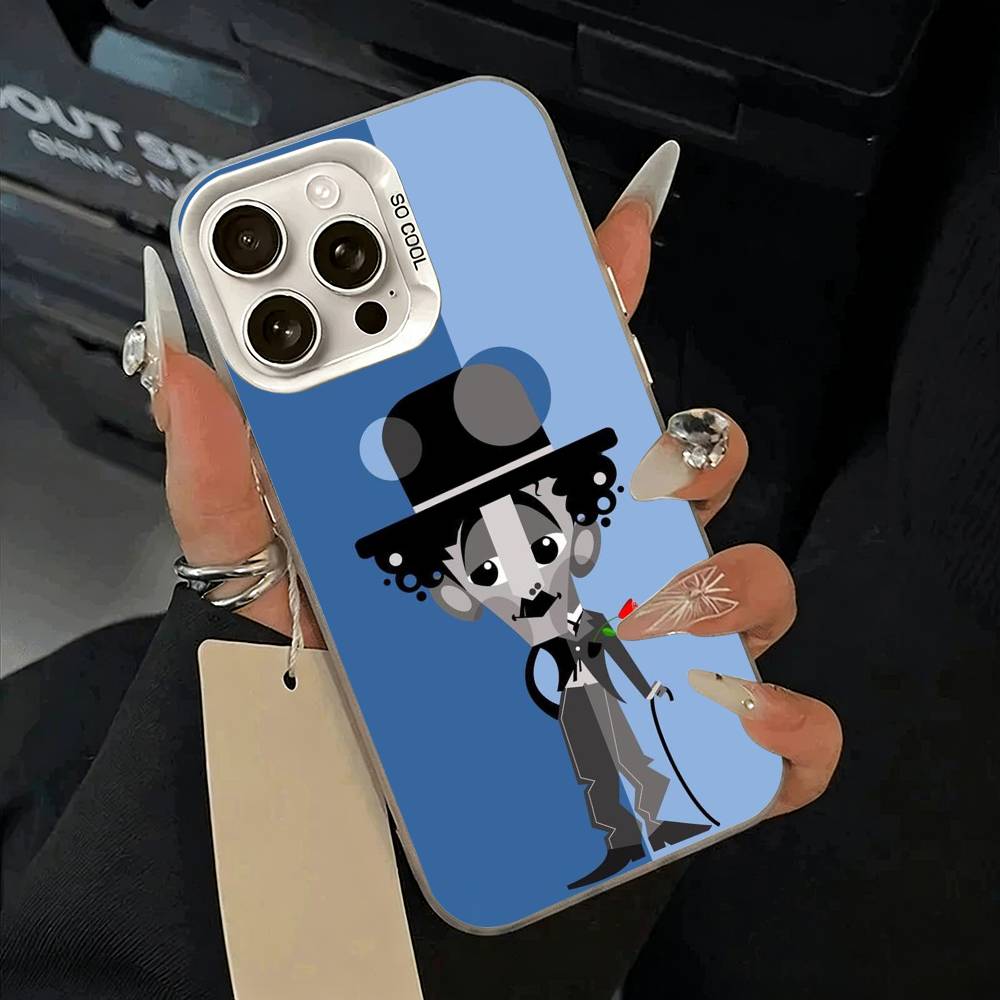 C-Charlie Chaplin Phone Case For iPhone 11 12 13 14 15 16Pro Max Plus white Sliver  Phone Cover