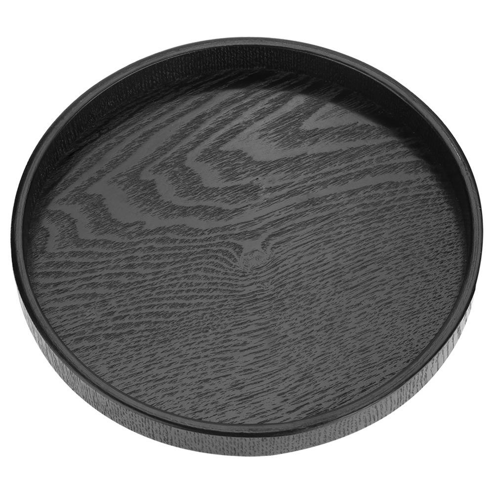 Round Shape Wood Serving Tray Non-Slip Solid Wood Food Serving Tray Black Decorative Serving Plate Kitchen Serving