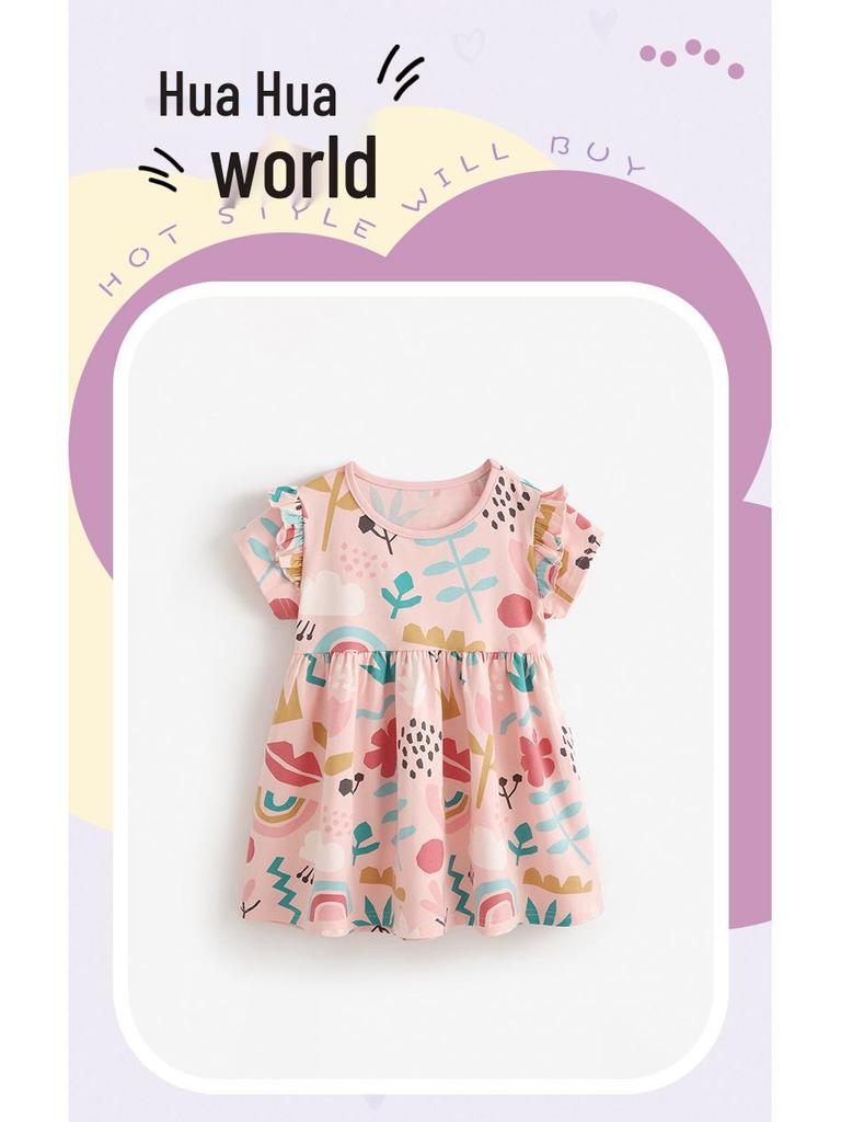 Malwee Girls' Summer Princess Dress - Cute Round Neck, Short Sleeve, European & American Style