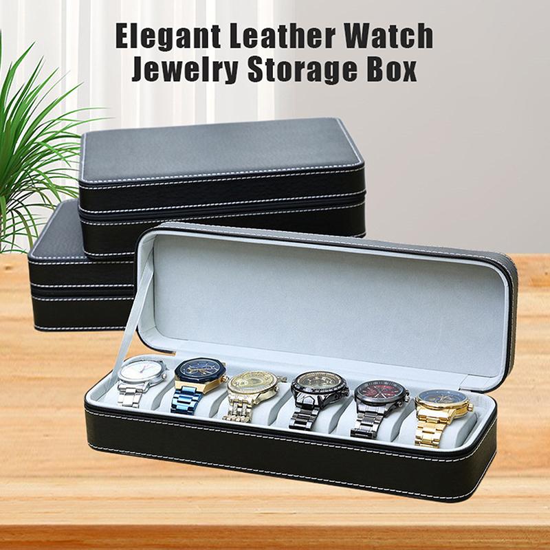 Elegant Black Ostrich Pattern Pu Leather Watch Storage Dustproof Zipper Bag Watch Storage Bag Exquisite Gift Box