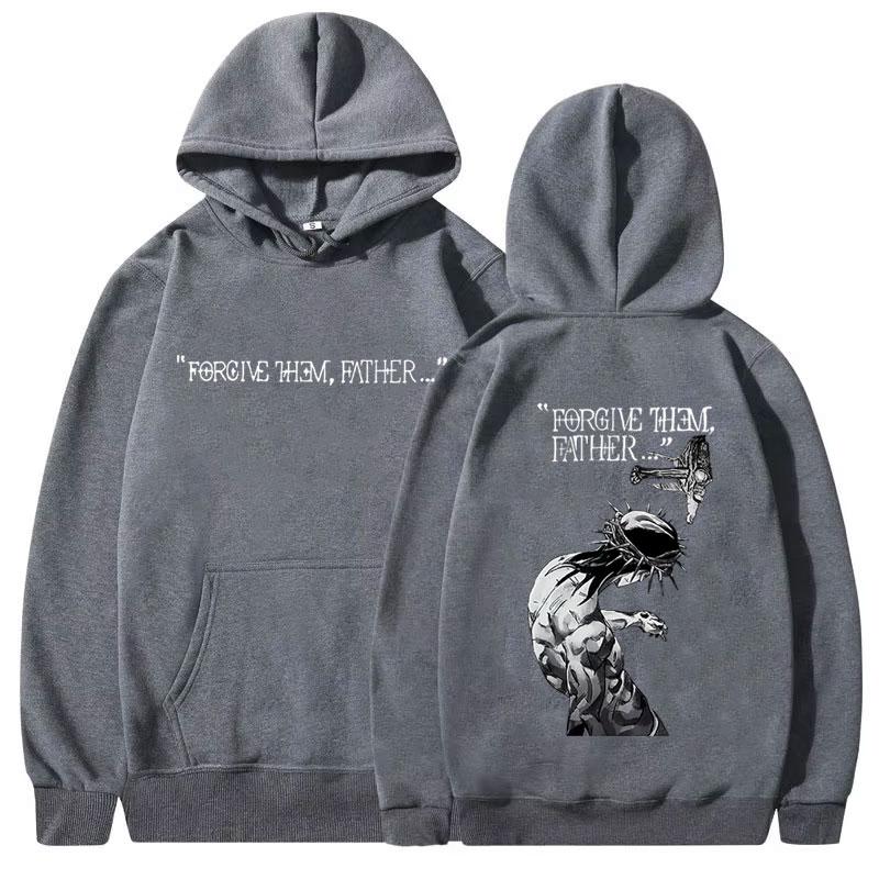 Jesus Christ Religious Print Men Plus-size Hoodie Gothic Classic Retro Harajuku Street Fleece Longsleeve Sweatshirt Top Clothing