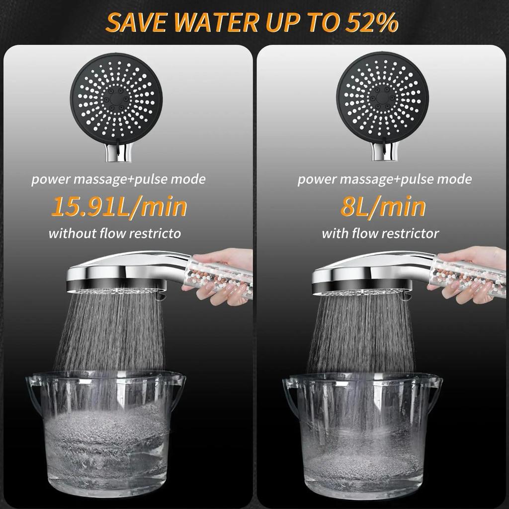 5-speed Adjustment Bathroom Handheld Filter Booster Shower Head Negative Ion Hard Water Softening Shower Set