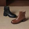 Krazing Pot Cow Skin Round Toe Thick Heels Chelsea Boots Size 42 Back Zip Women Keep Warm Ankle Boots