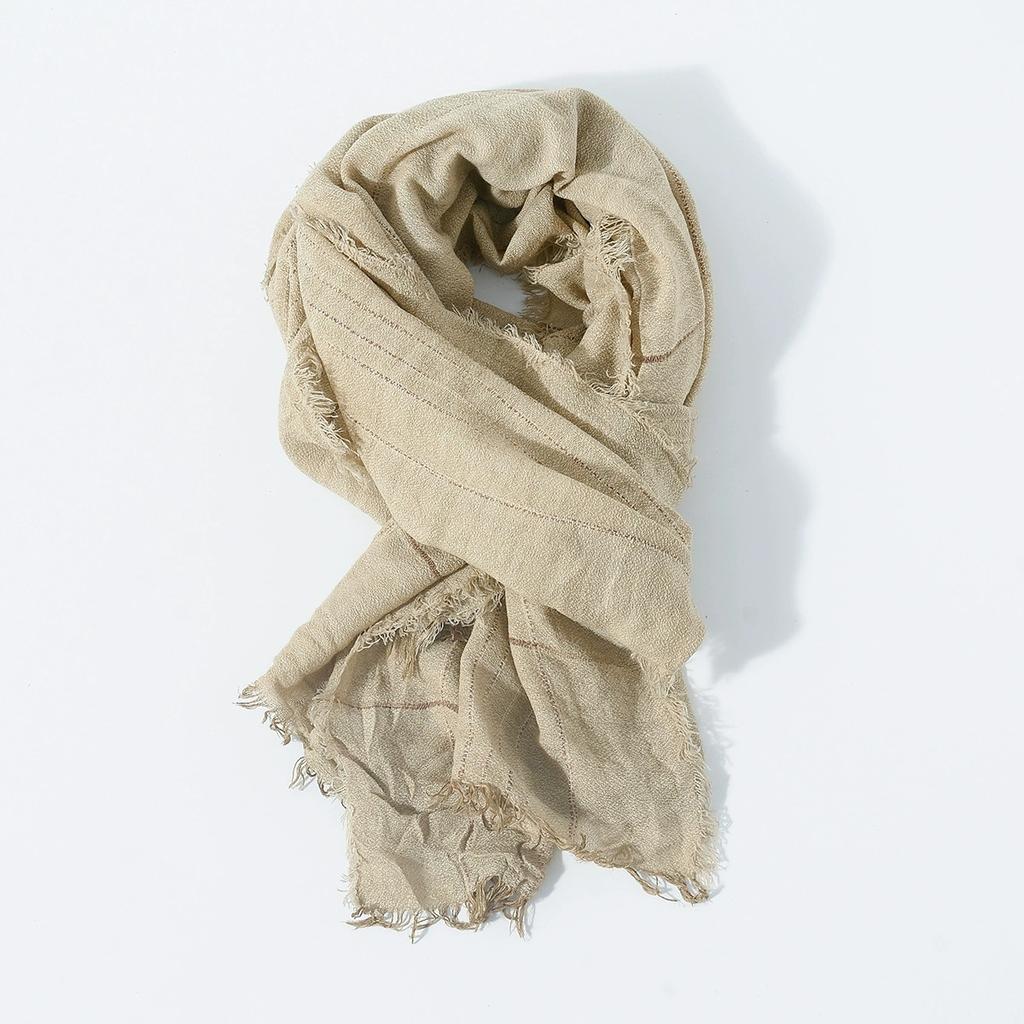 Vintage Striped Men'S Khaki Scarves Winter Men Warm Scarf Tassel Long Shawl Male Accessories