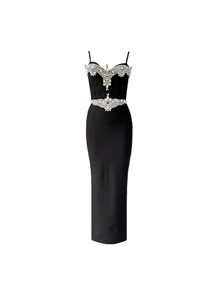Elegant Beaded Strappy Slit Bandage Evening Gown