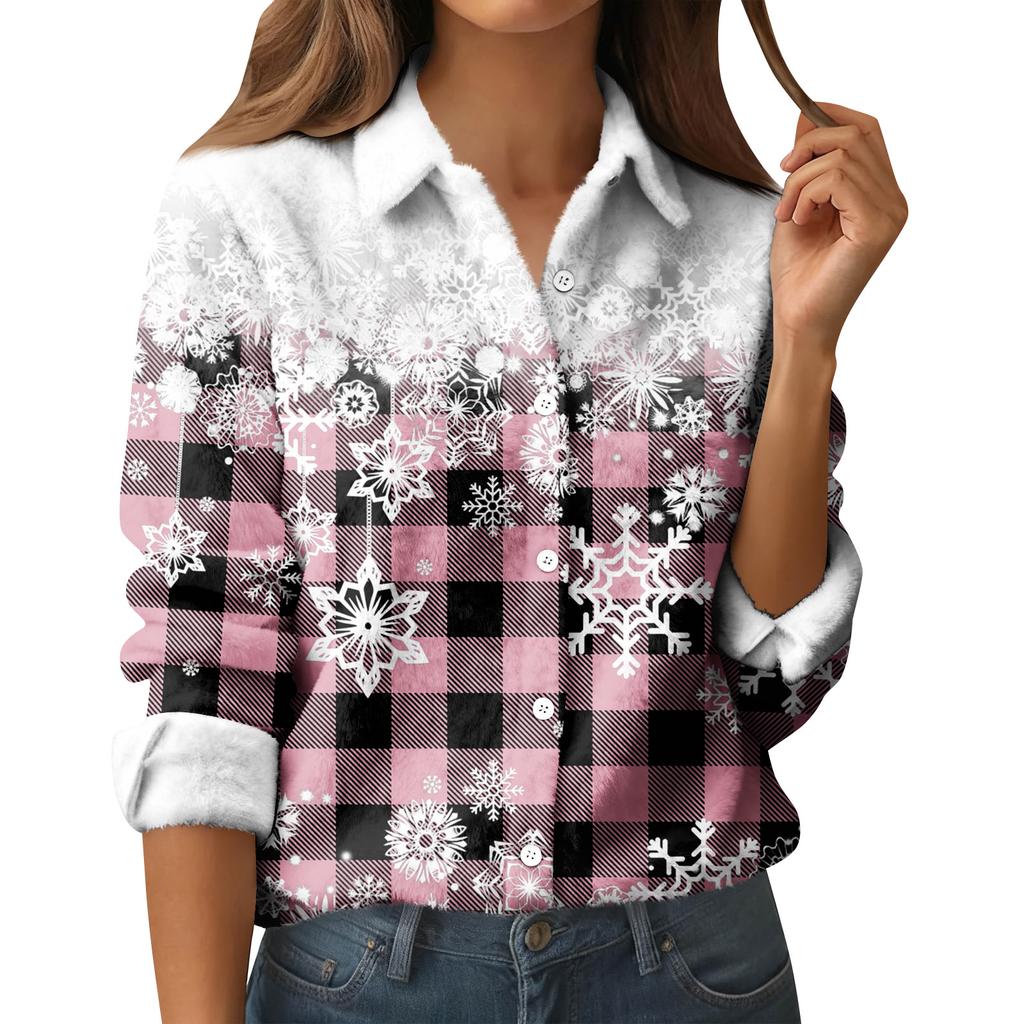 Camicia da donna, camicetta, stampa, bottoni, manica lunga, casual, basic, colletto, regolare