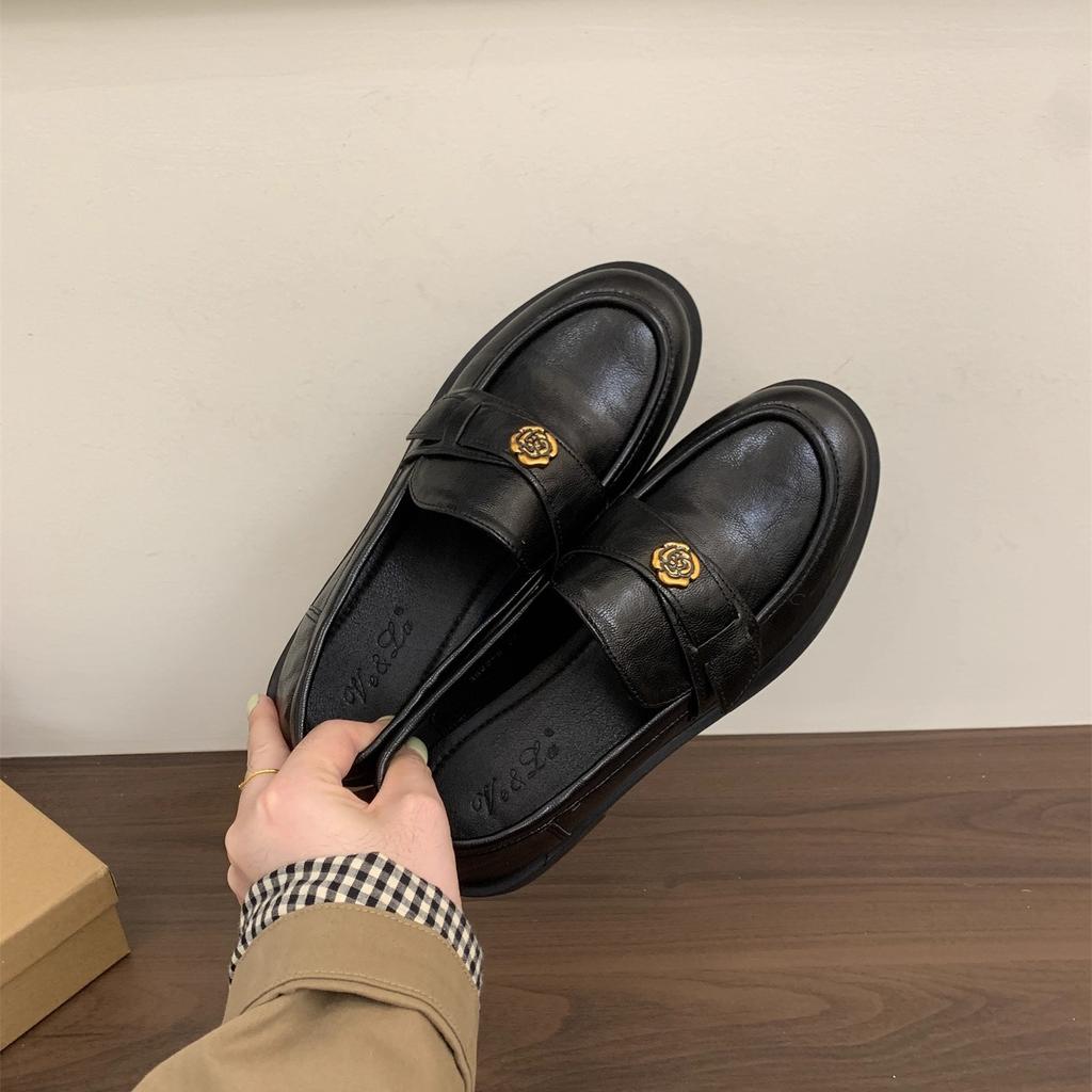 British style brown retro one-pedal loafers women's 2025 autumn and winter new thick-heeled small leather shoes retro single shoes