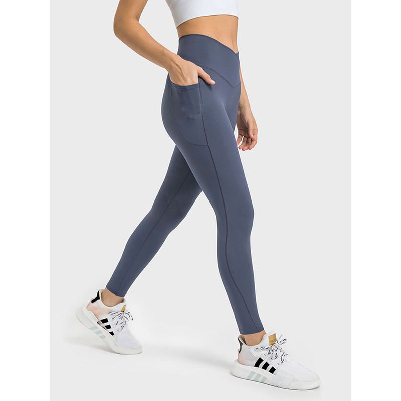 Original V-Shaped Cross Yoga Pants Women High Waist Buttock Lifting with Pockets No Curling Running Fitness Pants Women Outer Wear Quick-Drying