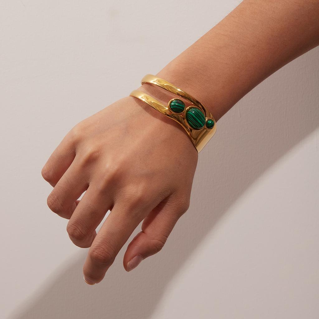 Vintage Stainless Steel Tiger Eye Stone Hollow Bracelet Women's Bangle Accessories