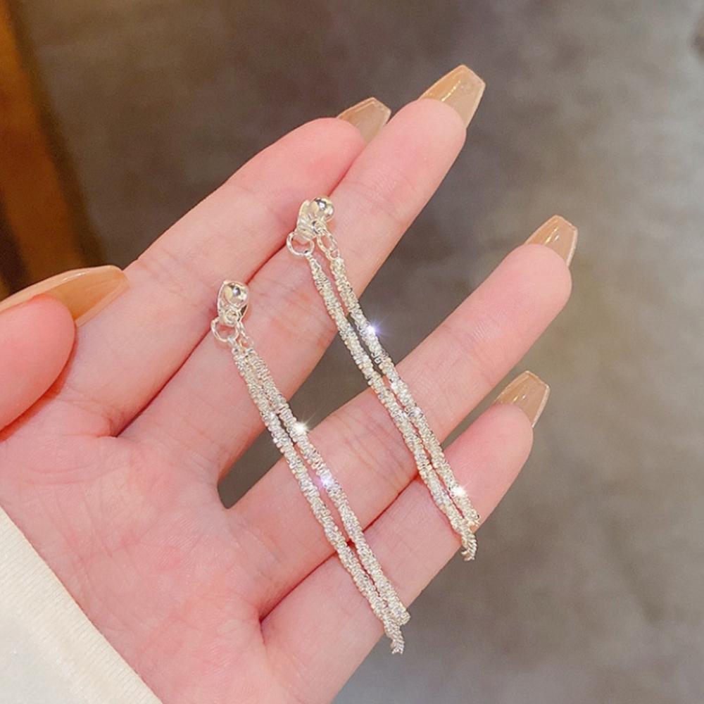 S925 Sparkling Screw Chain Long Drop Earrings – Haniel – From Korea