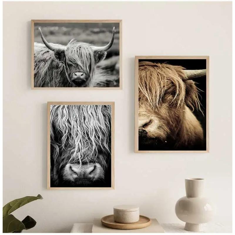 Cattle Print On Canvas Wall Art Pictures Animal Painting for Living Room Home Decor Modern Abstract Scottish Highlander