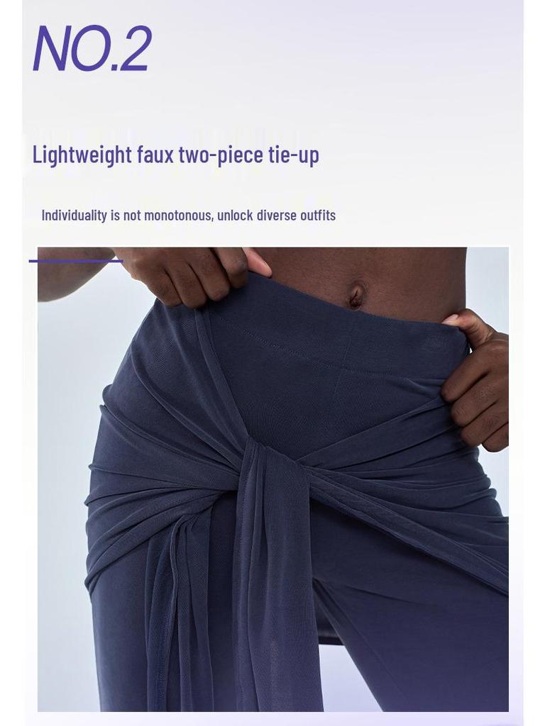 Dual-Layer Tie-Up Flare Yoga Pants - Slimming Pilates Leggings