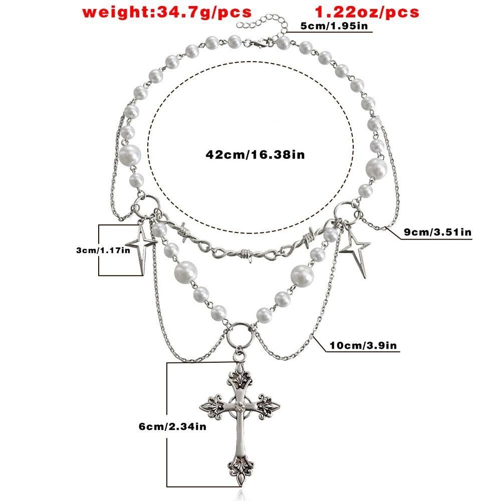 Charm Cross Rosary Necklace Handmade Double-layer Cross Pendant Choker Girl Gifts
