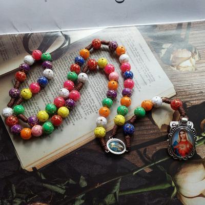 1PC Catholic Rosary Chaplet Braided Retro Colorful Prayer Bead Chain Our Lady Virgin Mary Y-Necklace Jesus Christ Medal Jewelry Gift