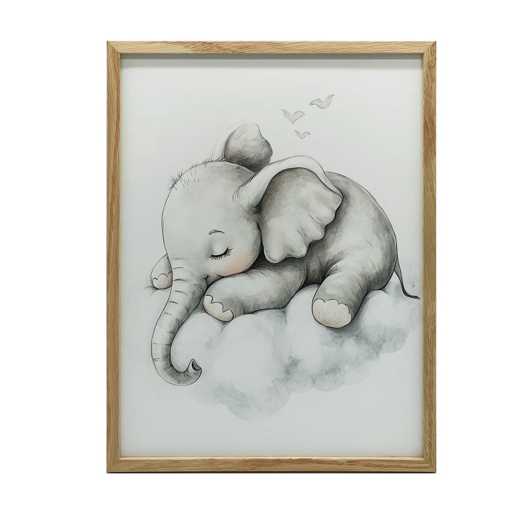 Plakat Senny Słonik Na Chmurze Plakat Senny Słonik Na Chmurze, 40X50 Cm, Rama Aluminiowa Złota, Papier Matowy 230 Gsm