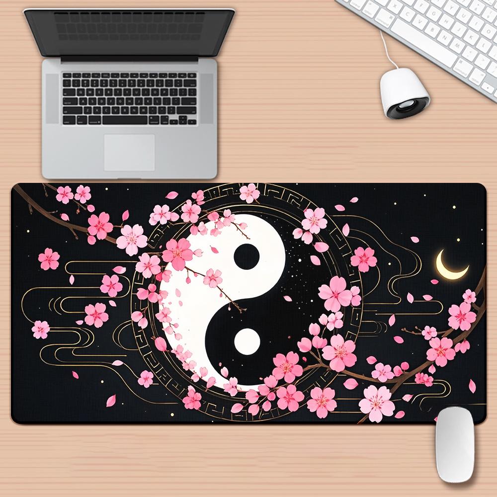 PC Large Tai Chi Sakura Pattern Mouse Pad Gaming Esports Computer Mouse Pad Black Office Desktop Rubber Mouse Pad xmm 400x800x2mm